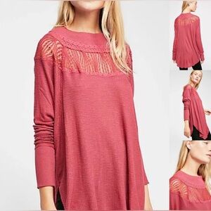 Free People Red Spring Valley Lace Thermal Top – Boho Long Sleeve